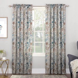 Sun Zero Kara Floral Print Curtain Panels, Stone